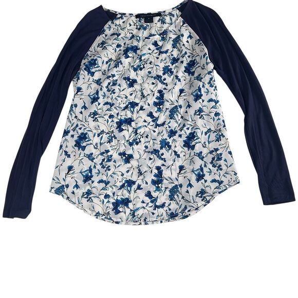 New French Connection Blue Floral Raglan Sleeve Blouse Size Small (315) - Picture 4 of 10